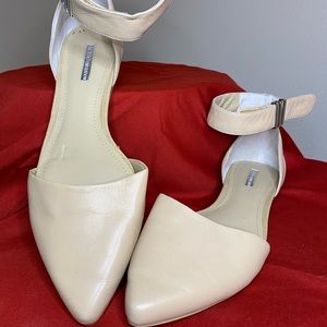 Tan ankle strap flats